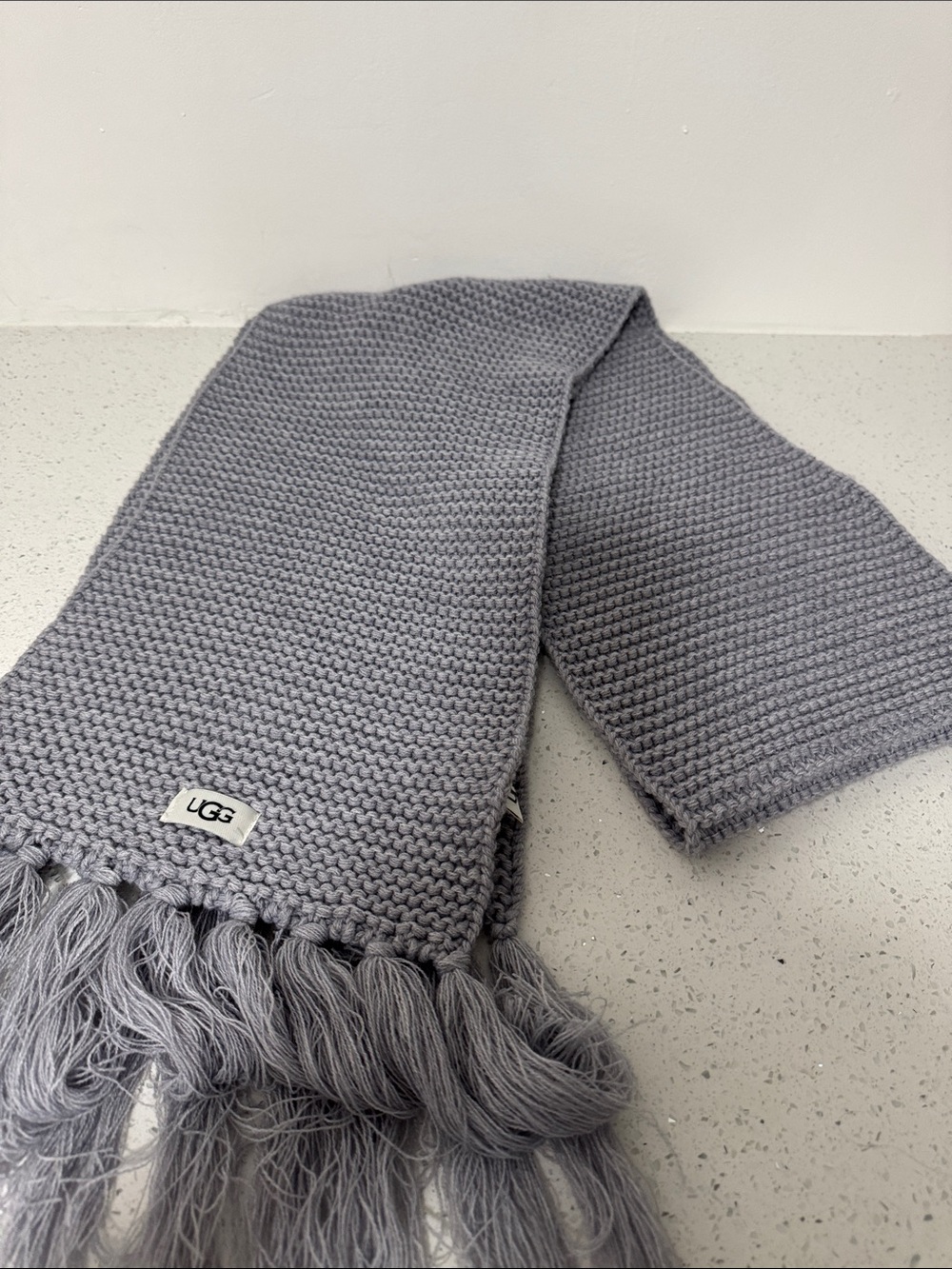 UGG Gray Knit Fringe Scarf